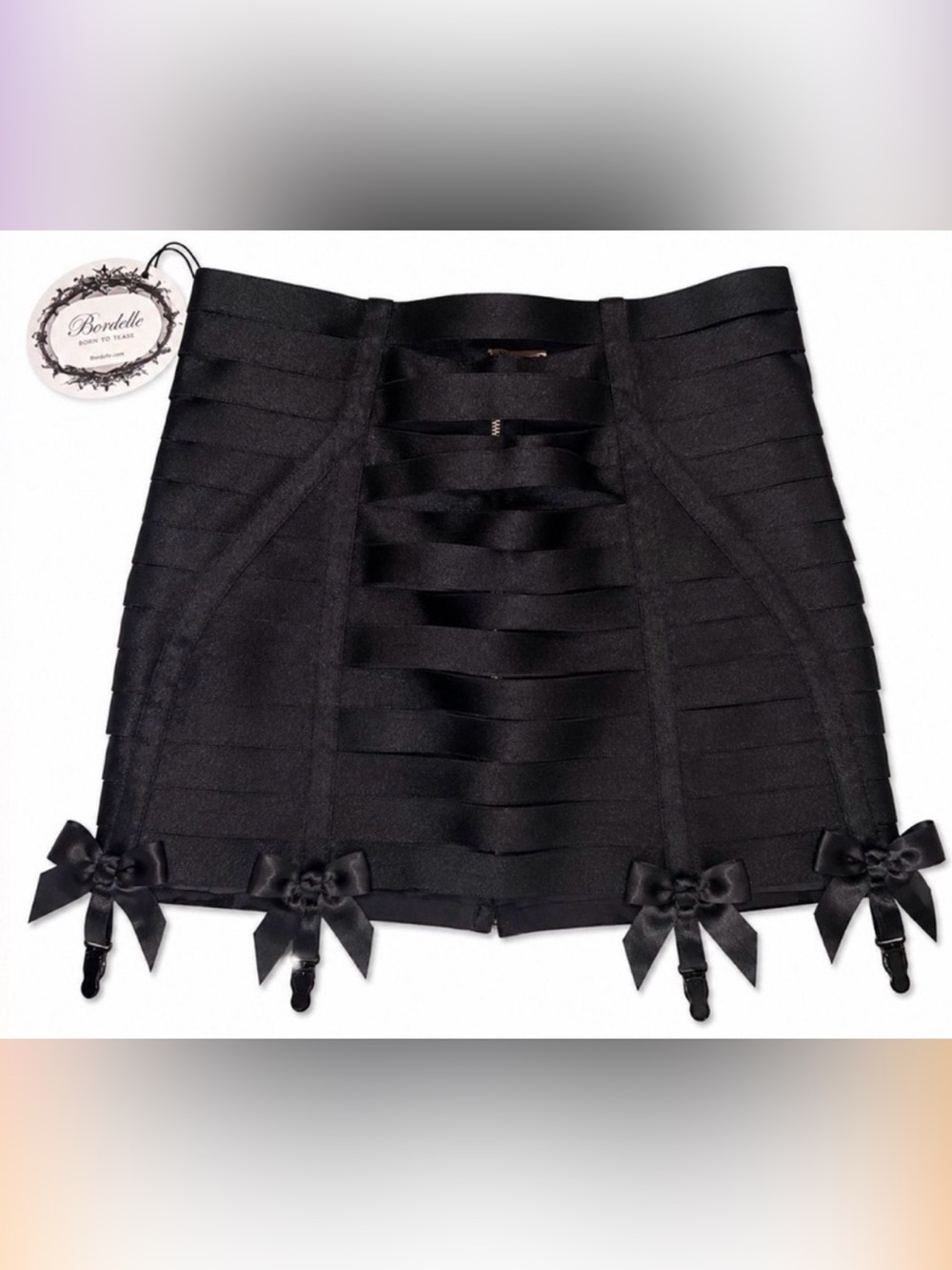 Bordelle Black Signature Waspie Skirt Suspenders & Garter Bows SUPER RARE! 
Sm